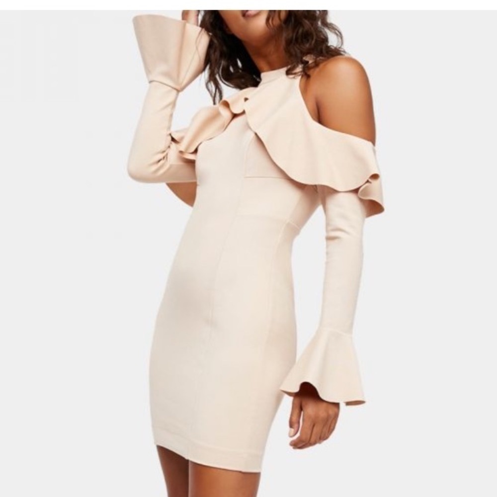 NWOT Free People Ivory Sweet Talk Cold Shoulder Bell Sleeve Mini Dress